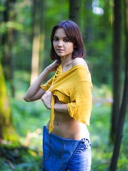Lara is bare in the Russian woods